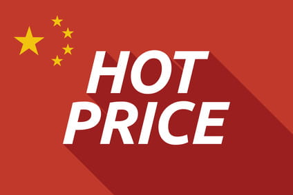Illustration of a long shadow China flag with  the text HOT PRICE